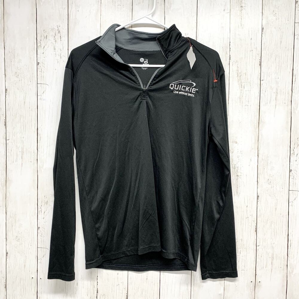 Badger Sport Sweater Men Size Small Black Collared Quarter Zip Long Sleeve Logo‎